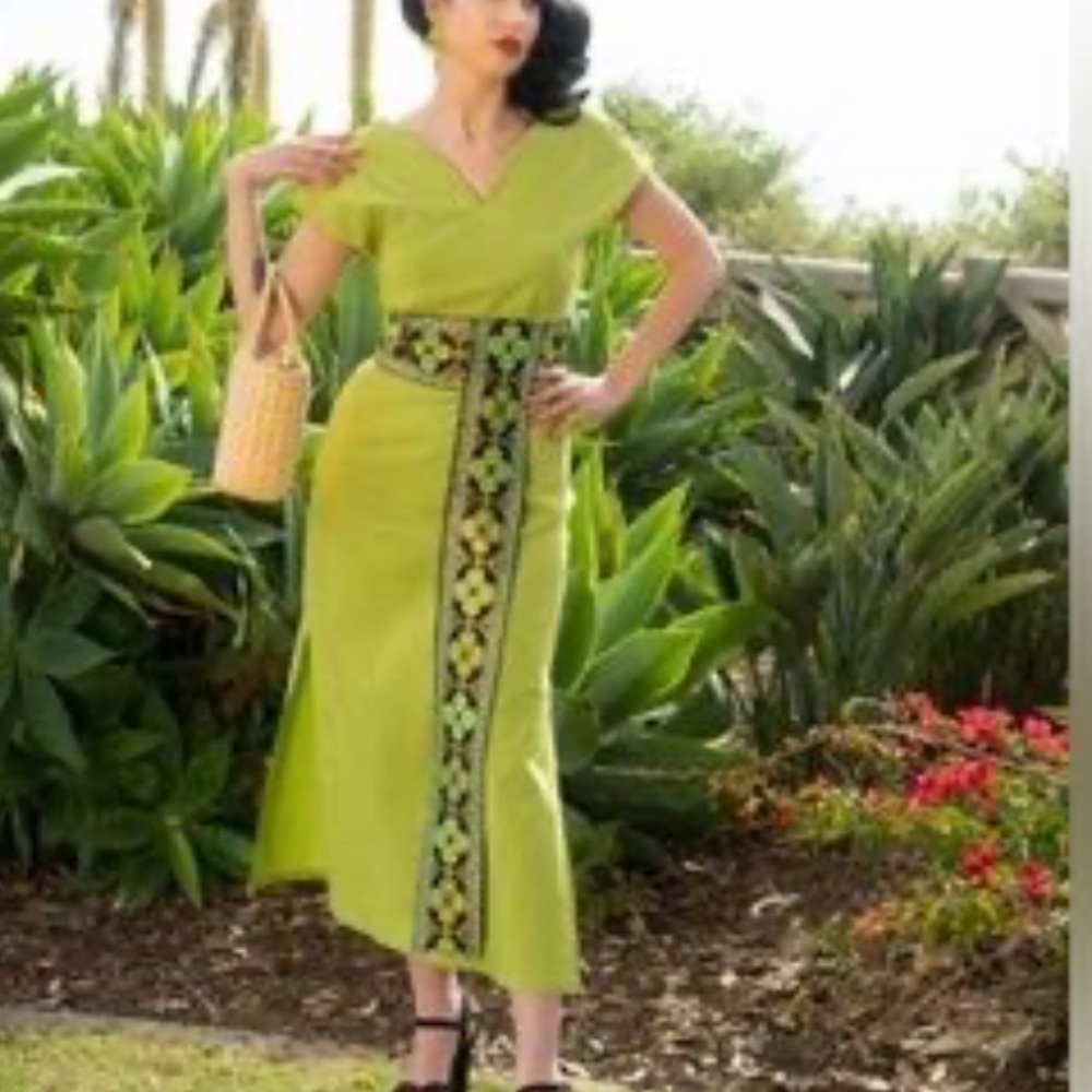 Green Asymmetrical Sundress with Dolman Cap Sleeves